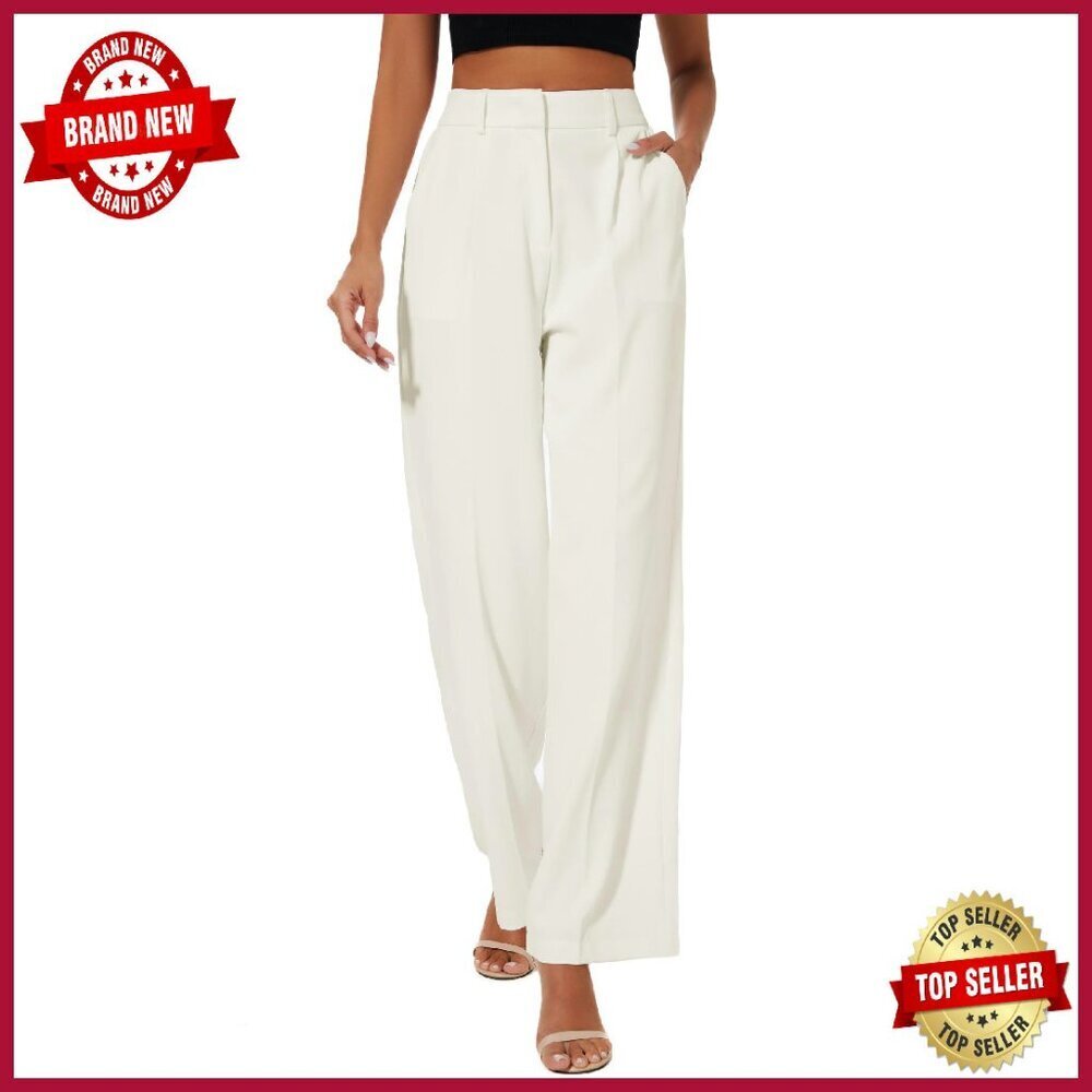 High-Waisted Wide Leg Work Trousers with Back Elastic Waist